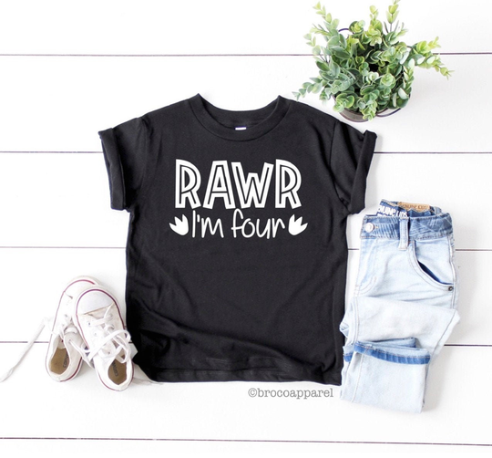 Rawr Im 4 Shirt, Dinosaur Birthday Shirt