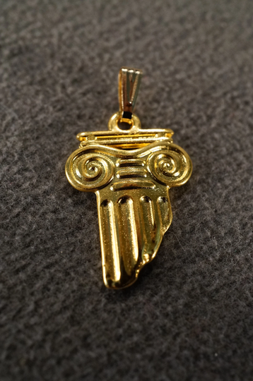 Vintage Yellow Gold Plated Greek Mediterranean Collectable Fancy Etched Raised Relief Grecian Column Classic Design Dangle Charm Pendant