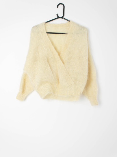 Womens Vintage 1980S Mohair Blend Jumper With Deep V-Neck Loose Fit - Medium