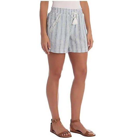 Briggs Women's Linen Blend Pull-On Shorts with Pockets and Drawstring (BLUE, S)