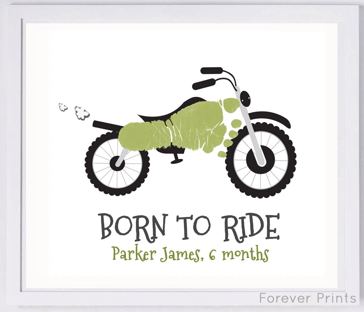 Motorcycle Made From Your Child's Prints, Forever Prints. Mom, Dad, Grandma, Nursery Wall Art, New Baby. Choose Colors. T111