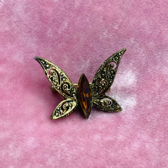 Amber Art Nouveau Vintage 70S Butterfly Brooch