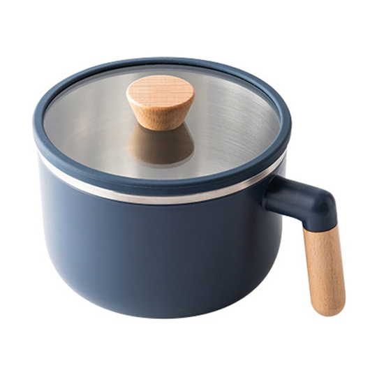 LAN Ramen Bowl Double Layer Heat-resistant Solid Color Stainless Steel Sealed Lunch Box for Kitchen - blue