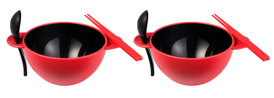 Ozeri Earth Ramen Bowl 6-Piece Set, 100% Made From a Plant | RB3-RED-BLK