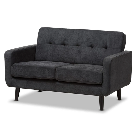 Baxton Studio Carina Midcentury Charcoal Polyester/Blend Loveseat in Gray | 145-8219-LW