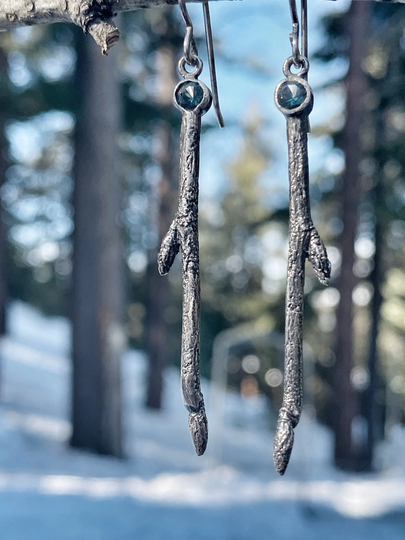 Twig Dangles, Gemstone Branch Dangles, Branch Nature Earrings, Earrings