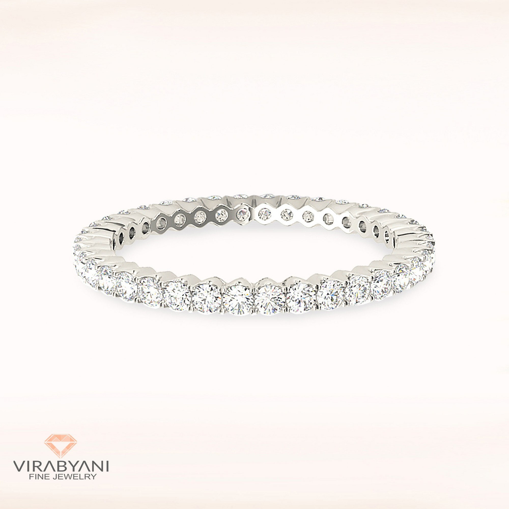 Diamond Eternity Band - 14K/18K Solid White Gold/Platinum | Prong Set Wedding Ring Modern Infinity Design