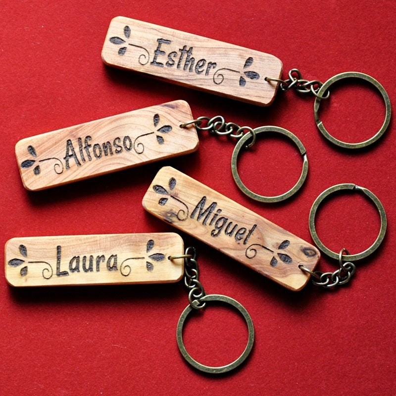Custom Keychain With Name. Enebro Wood Keychain