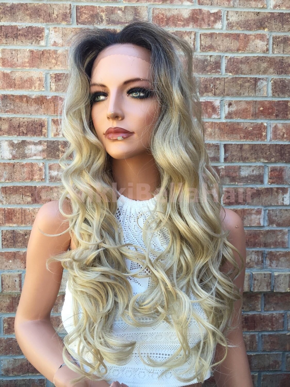 Tammy Beach Blond Ombre Human Hair Blend Lace Wig 26 Long Toussled Messy Waves