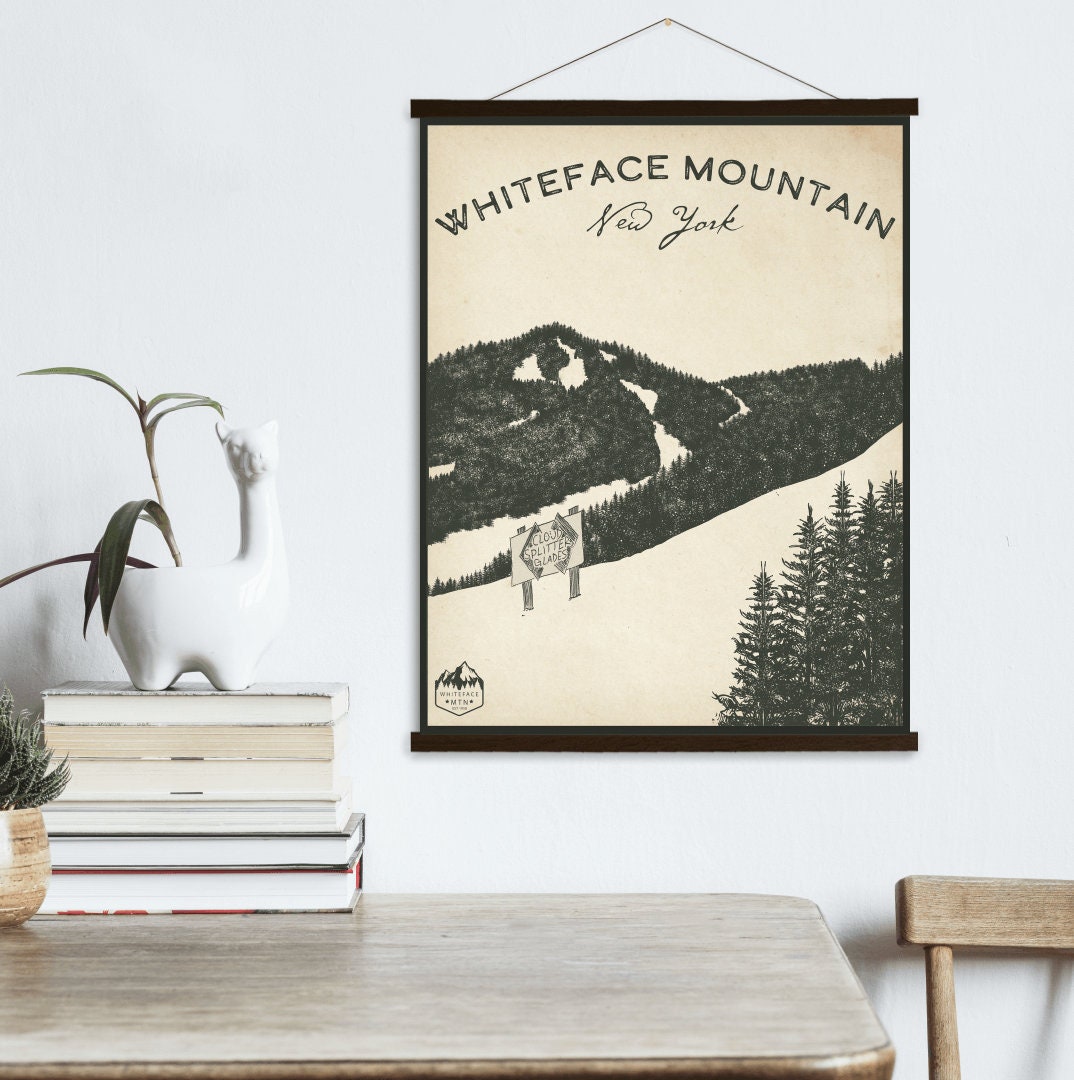 Whiteface Mountain New York Ski Sketch Print | Hanging Canvas Of Resort Printed Marketplace