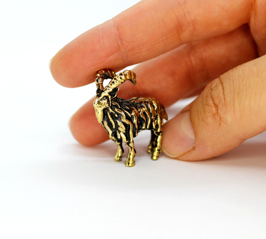 Goat Figurine Ram Brass Small Animal Figure Aries Zodiac Miniature Collectible Gift Tiny Metal Decorative Trinket