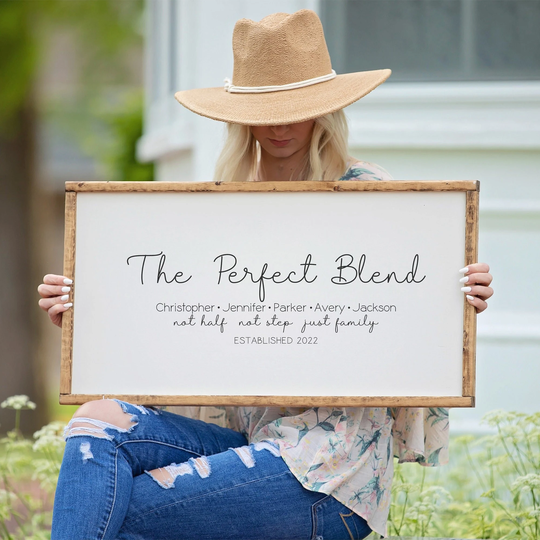 The Perfect Blend Sign, Blended Family Name Wedding Gift, Living Room Wall Art, Personalized Signs, Wood Sign