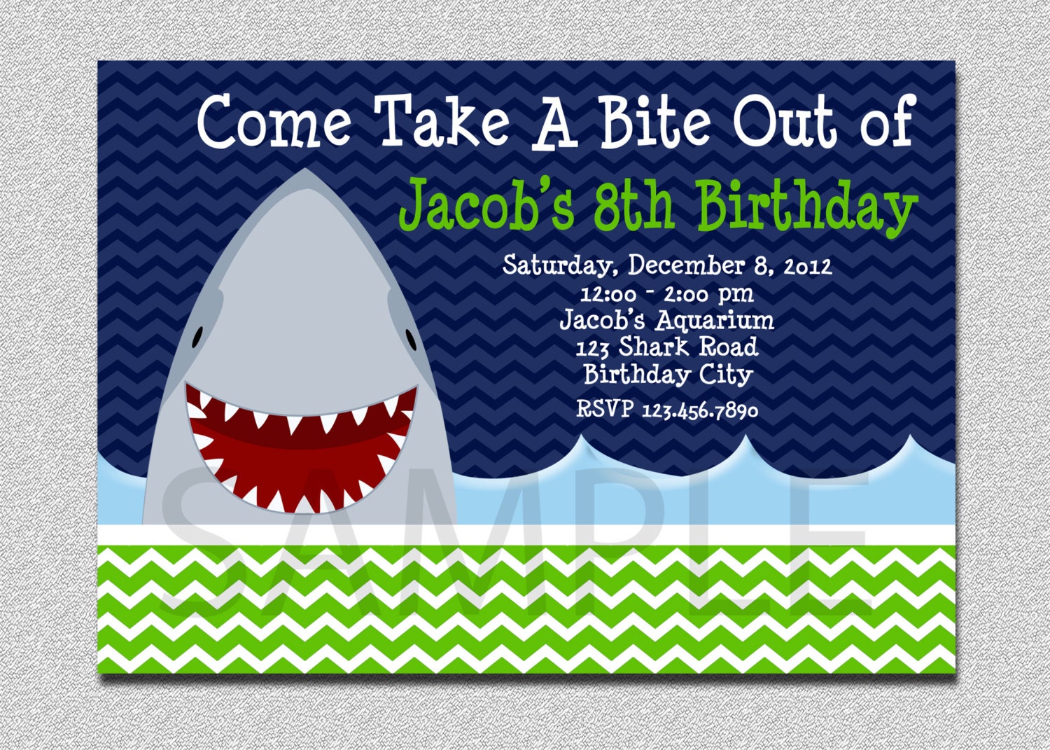 Shark Birthday Invitation, Party Boys , Invite