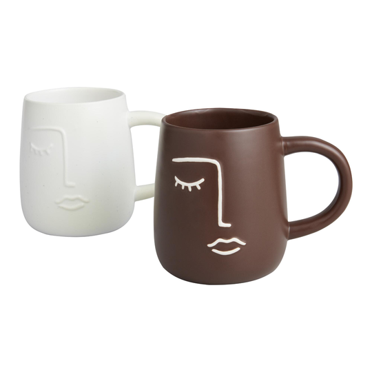Line Drawn Embossed Face Mug: Brown - Stoneware by World Market