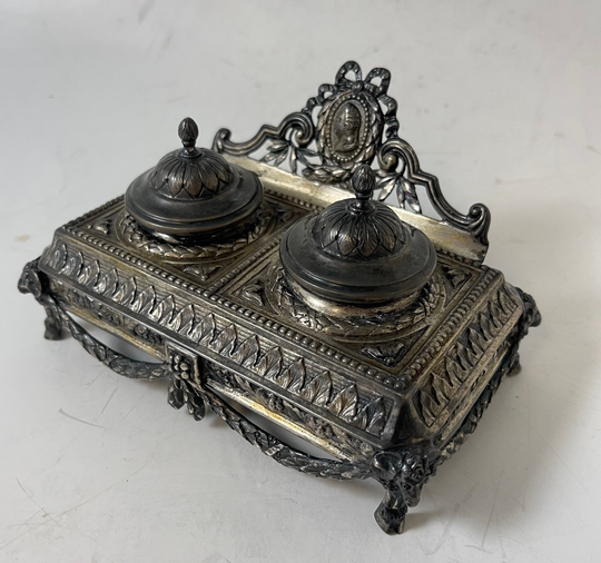 Antique Inkwell/Intricate Victorian Design 800 Silver Circa 1880S #theshopsinuptown Sw#20x