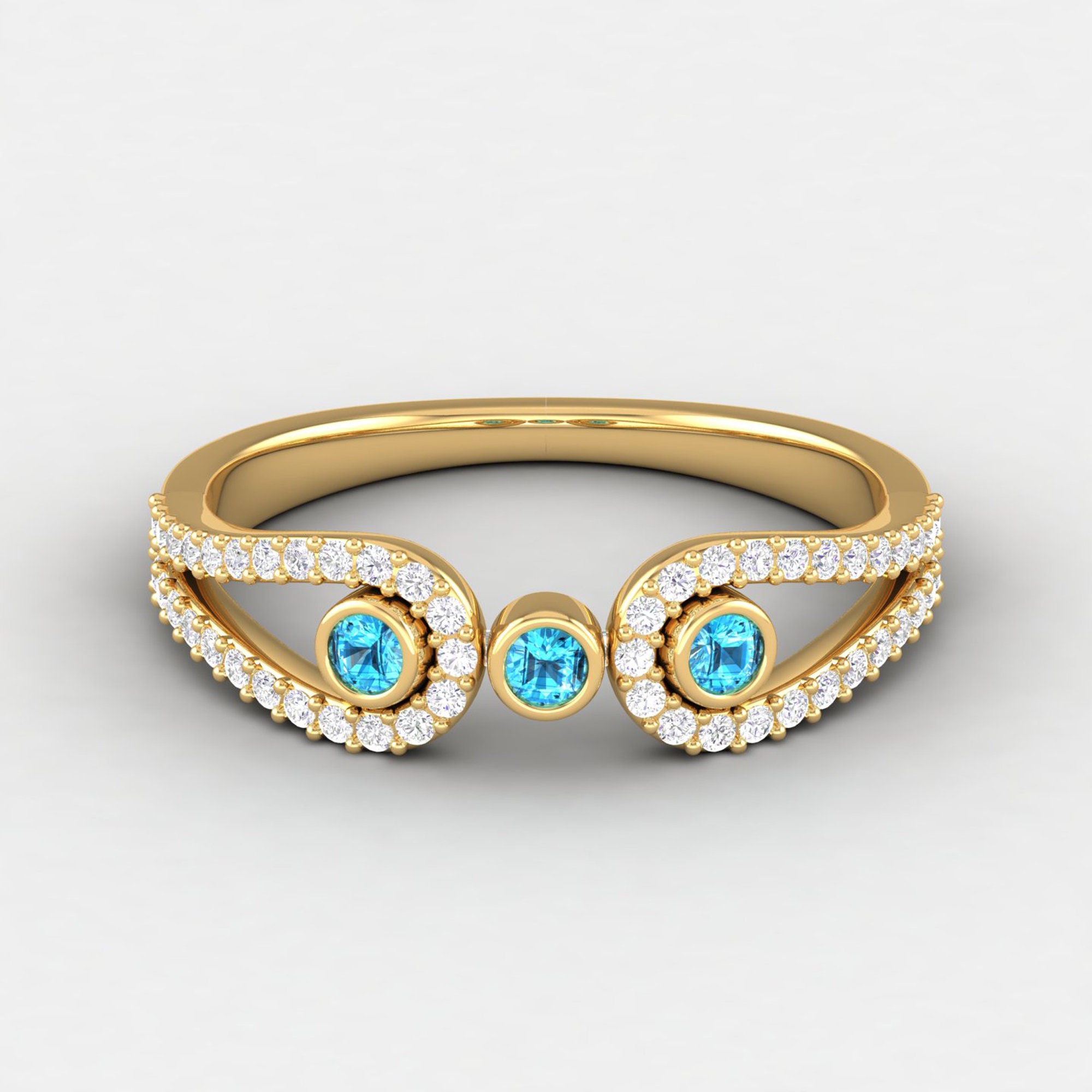 Art Deco Swiss Topaz Wedding Ring, Solid Gold Bezel Dainty Victorian Engagement Rings For Women