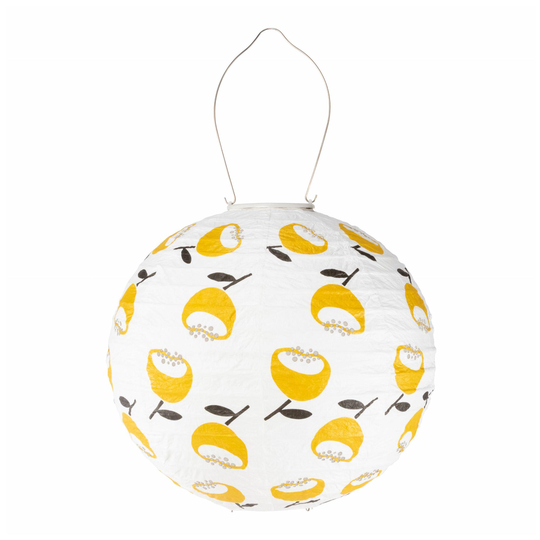 Round Lemon Yellow Poppy Fabric Solar LED Lantern by World Market
