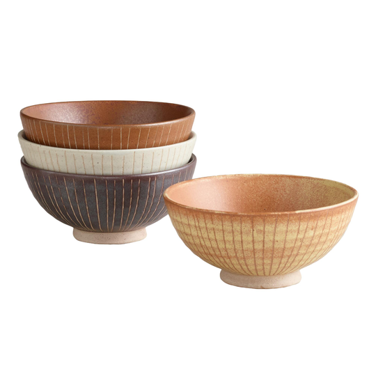 Fuji Lines Rice Bowl Set Of 4: Multi - Stoneware by World Market