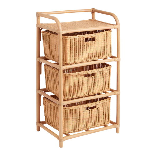 Bamboo and Rattan 3 Drawer Shelton Storage Shelf: Natural by World Market