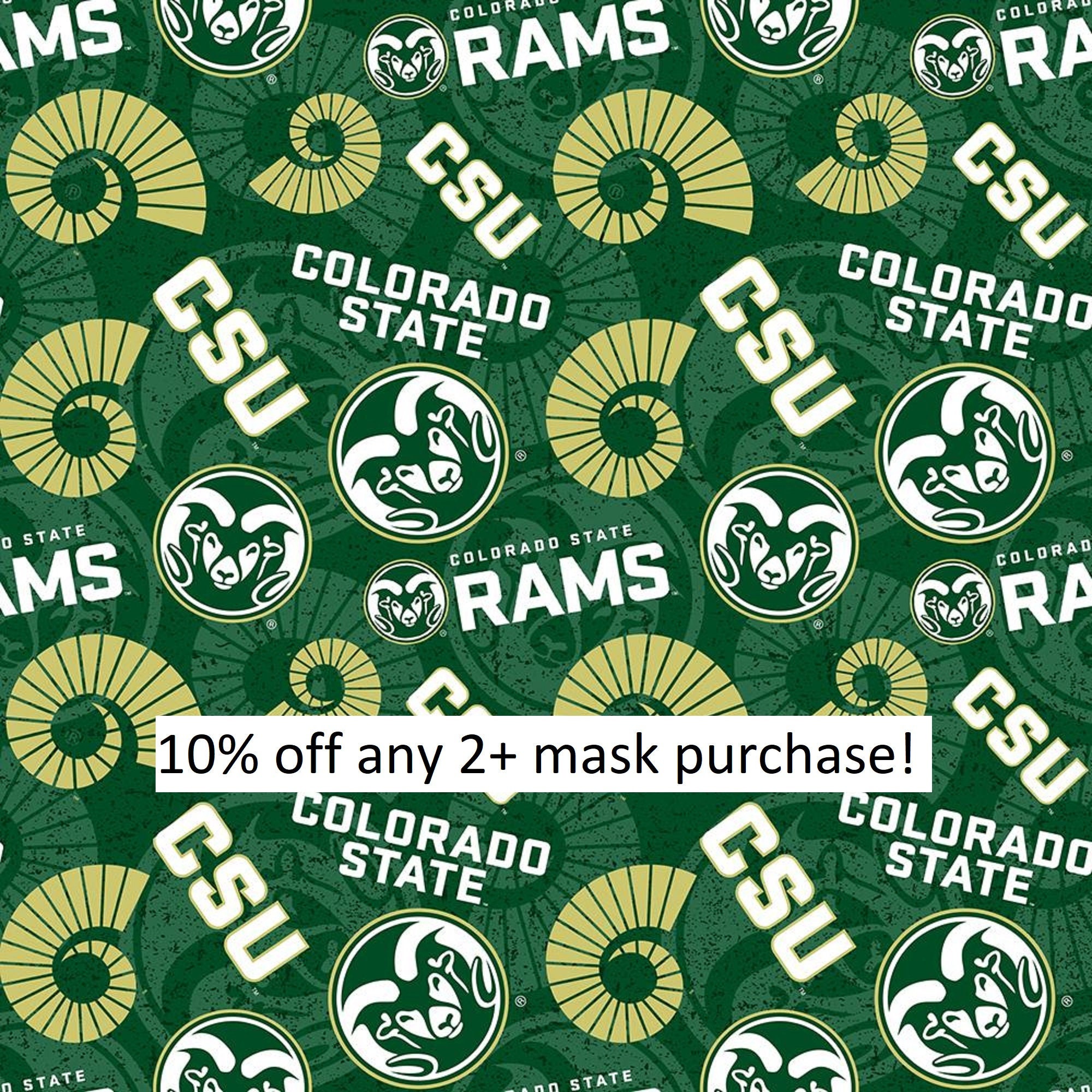 Colorado State Rams 2 Layer Reversible Cotton Face Mask. Free Shipping. 1 Business Day Ship. Xs, S Or Large Sizes. Adjustable Ear Elastics