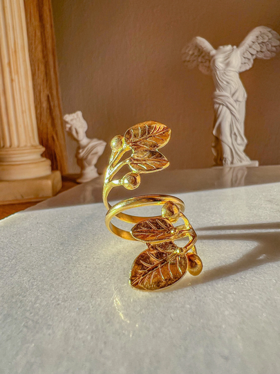 Gold Plated 18K Olive Leaves Ring By Meanderart