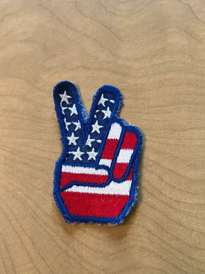 Vintage Patriotic Peace Sign Patch Red White Blue Stars Stripes Hippie Retro Love Hand Fingers