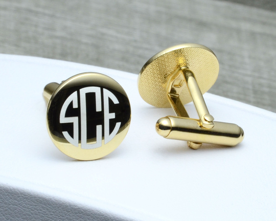 Custom Gold Cufflinks, Groom Plated Monogram Wedding Husband Groomsmen Gift For Him, Round Personalized Initial Cufflinks