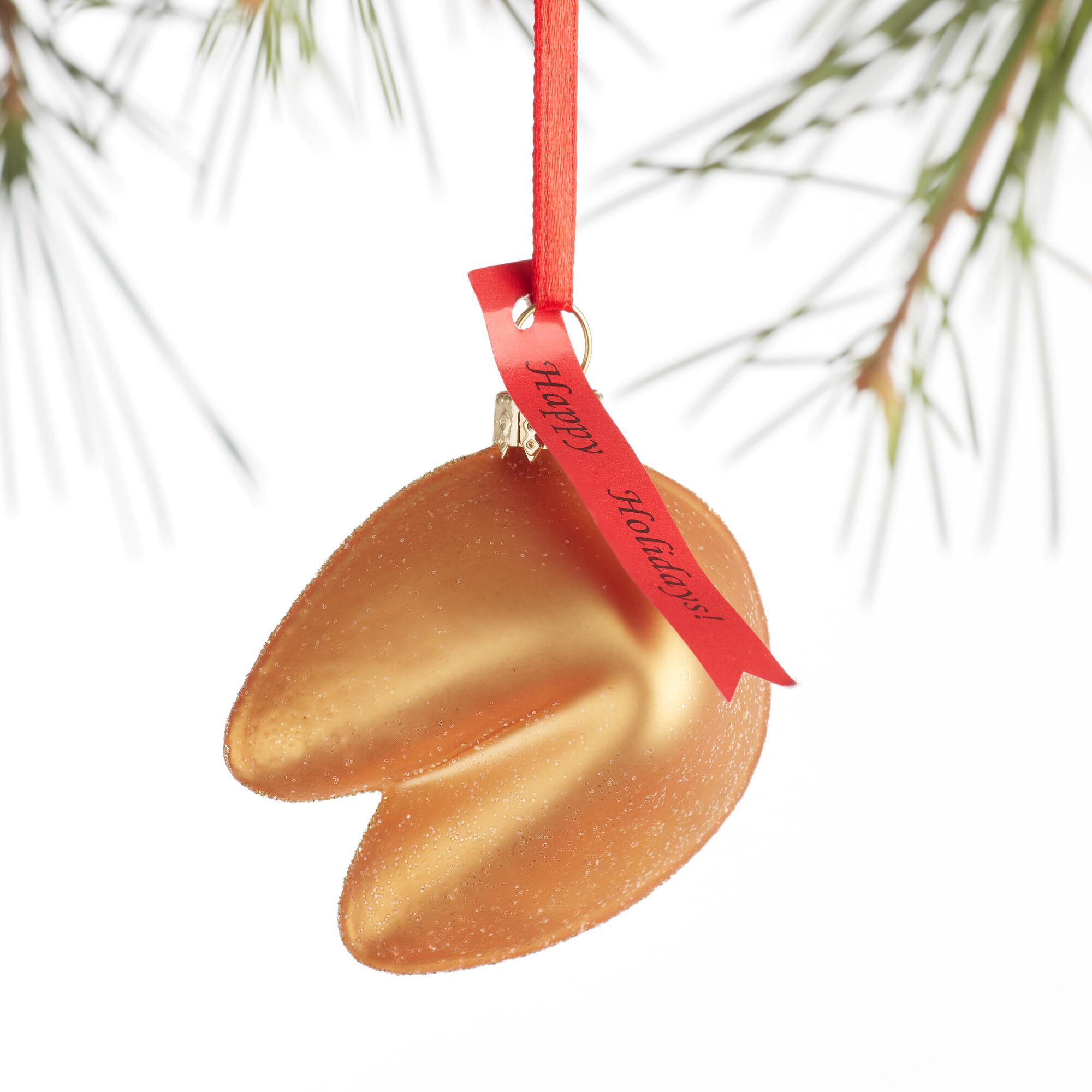 Gold Glass Happy Holidays Fortune Cookie Ornament: Multi by World Market