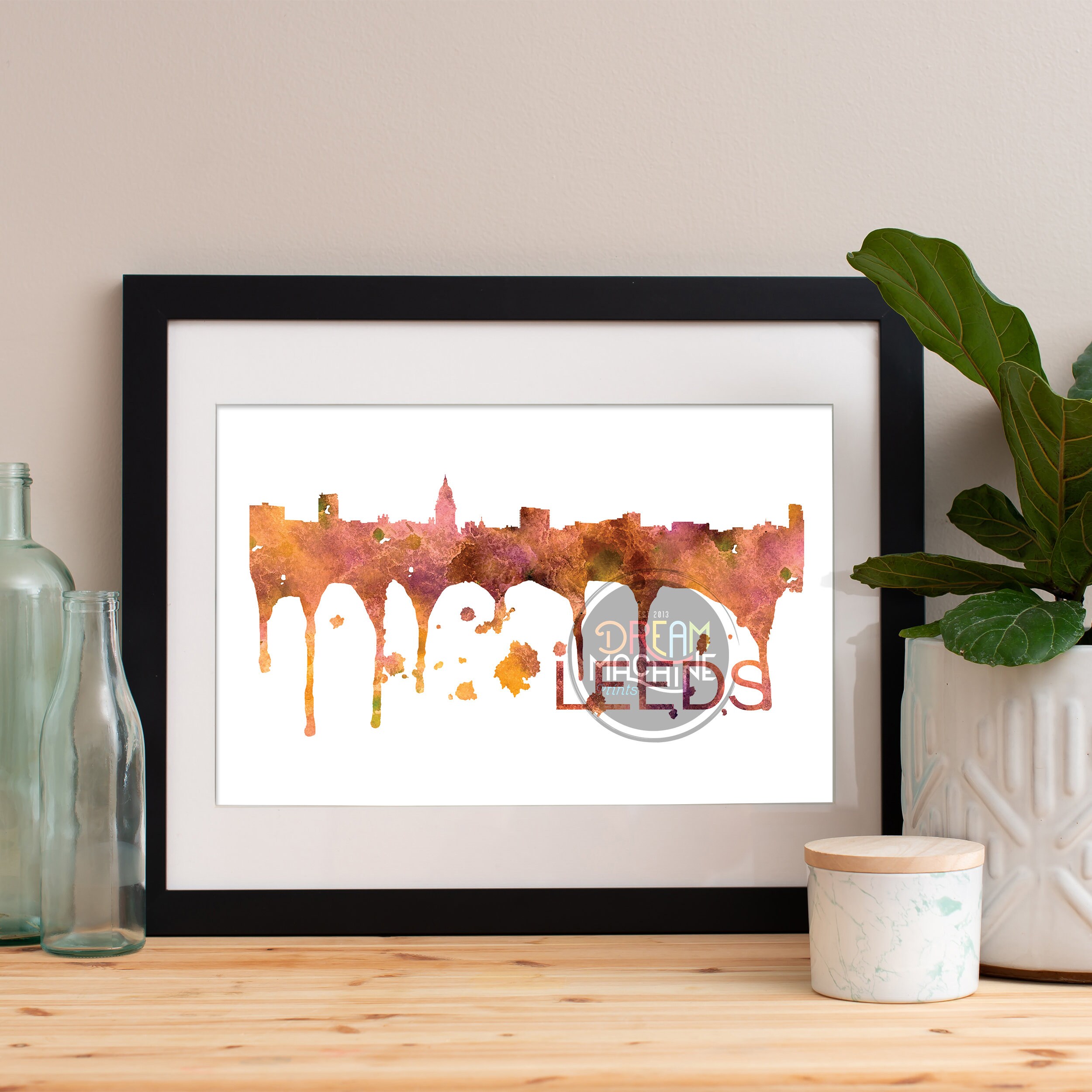Leeds Watercolor Skyline, Art, Poster, Print, Map, Wall England Art