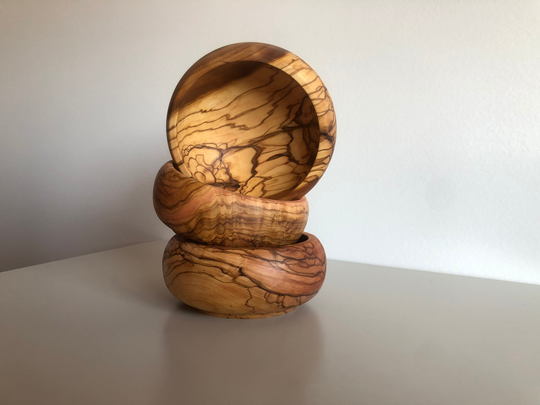 Small Serving Bowl, Olive Wood Wooden Curved Bowl Set, Vegan