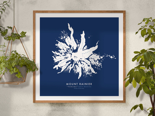 Mount Rainier Glaciers Map, Pacific Northwest Minimalist Cascade Mountains Map Art Print