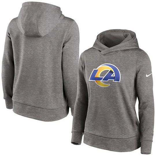 Women's Nike Heathered Charcoal Los Angeles Rams Performance Pullover Hoodie, Size: 2XL, Grey