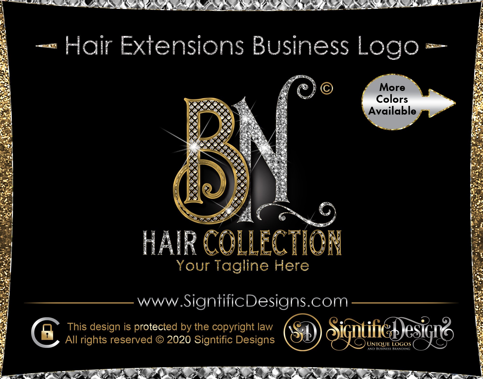 Bling Initials Logo, Diamond Hair Extensions Business Wig Logo Hair, Bundle Branding