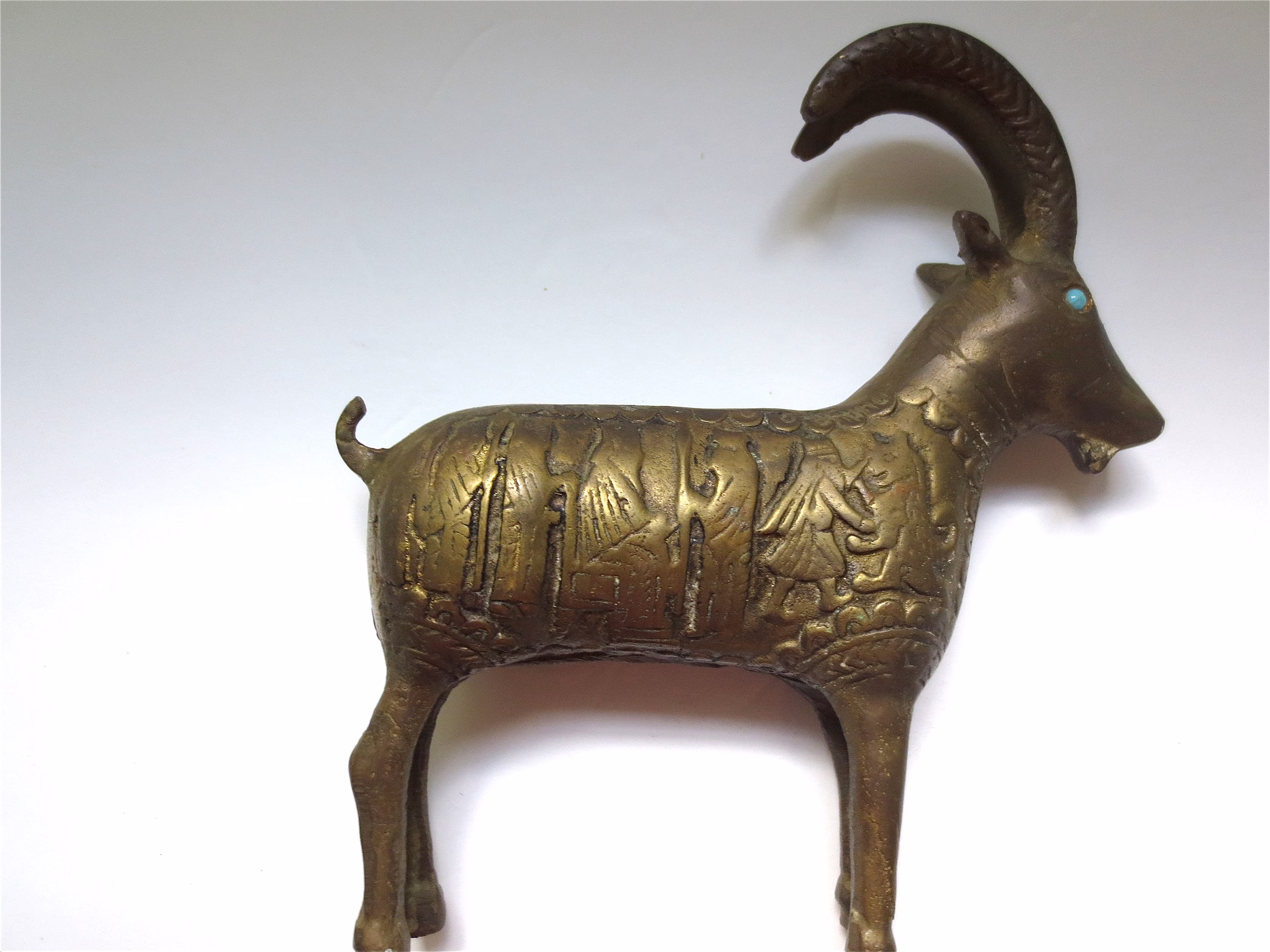 Brass Ram - Persian Mythical Mountain Master Aries Sign Sculpture Vintage 1960S Cast Metal Horned Male Sheep