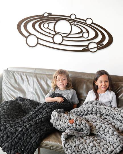 Planetary System Wall Decal, Solar Wooden Sticker, Decor For Teenager Boy Room