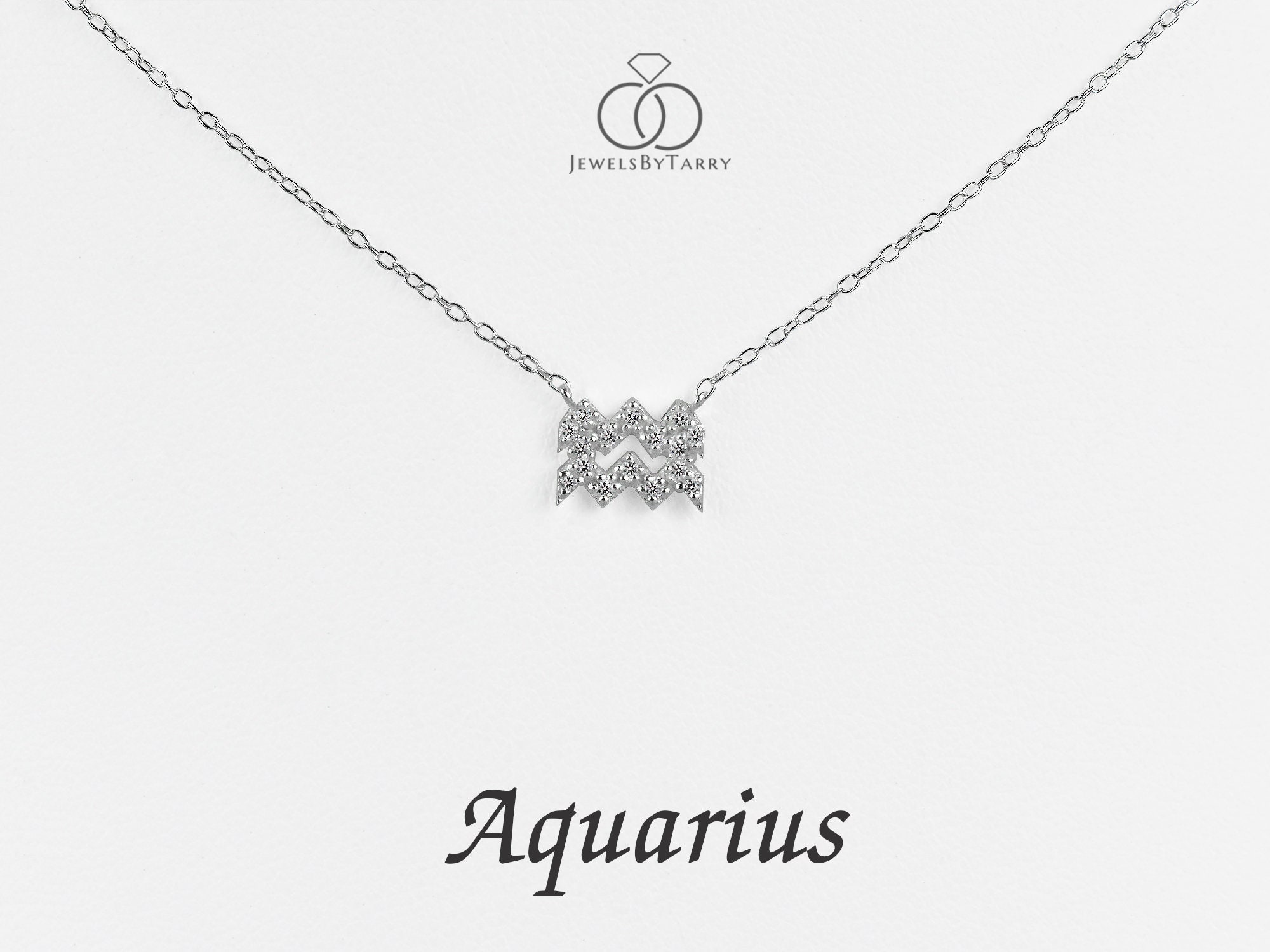 Diamond Necklace Aquarius Zodiac Sign/Gold Charm/ Birth Necklace/ Gift For Aquarius/ Jewelry/ Star Pendant
