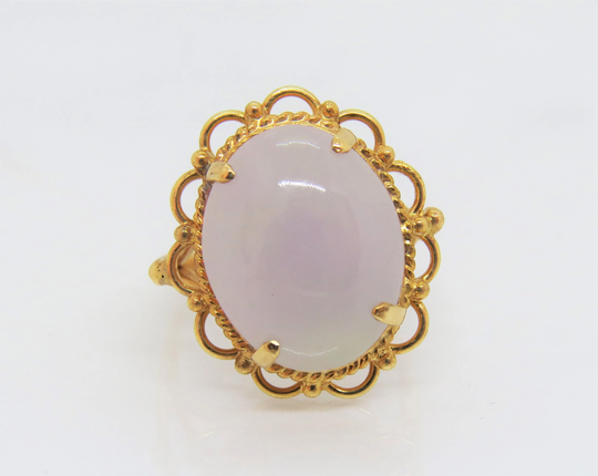 Vintage 18K Solid Yellow Gold Natural Lavender Jadeite Jade Ring Size 7