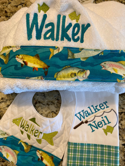 Personalized Hooded Towel, Bib & Burp Cloth, Fishing