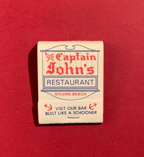 Vintage Matchbook, Captain Johns, Seafood, Restaurant, Tiki, Oneida Lake, Sylvan Beach, Ny, with 20 Match Sticks, Free Ship Usa