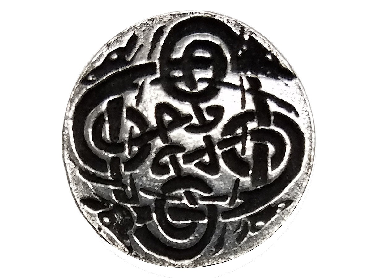 Ram's Horn Celtic Canine 3/4 Inch Pewter Button Antique Silver Color