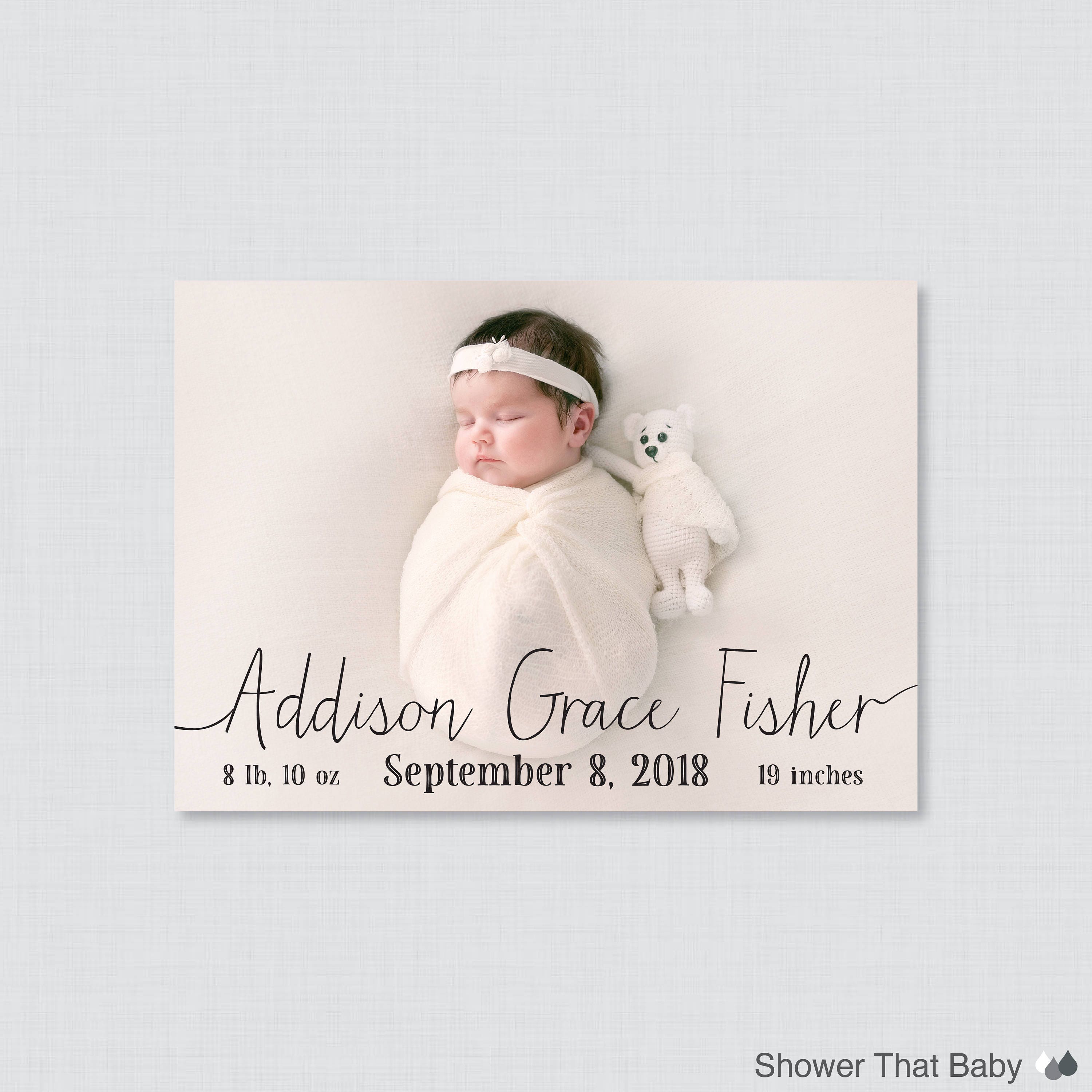 Printable Or Printed Photo Birth Announcement Cards - Announcements, Simple Announcement, Horizontal/Landscape Ba03