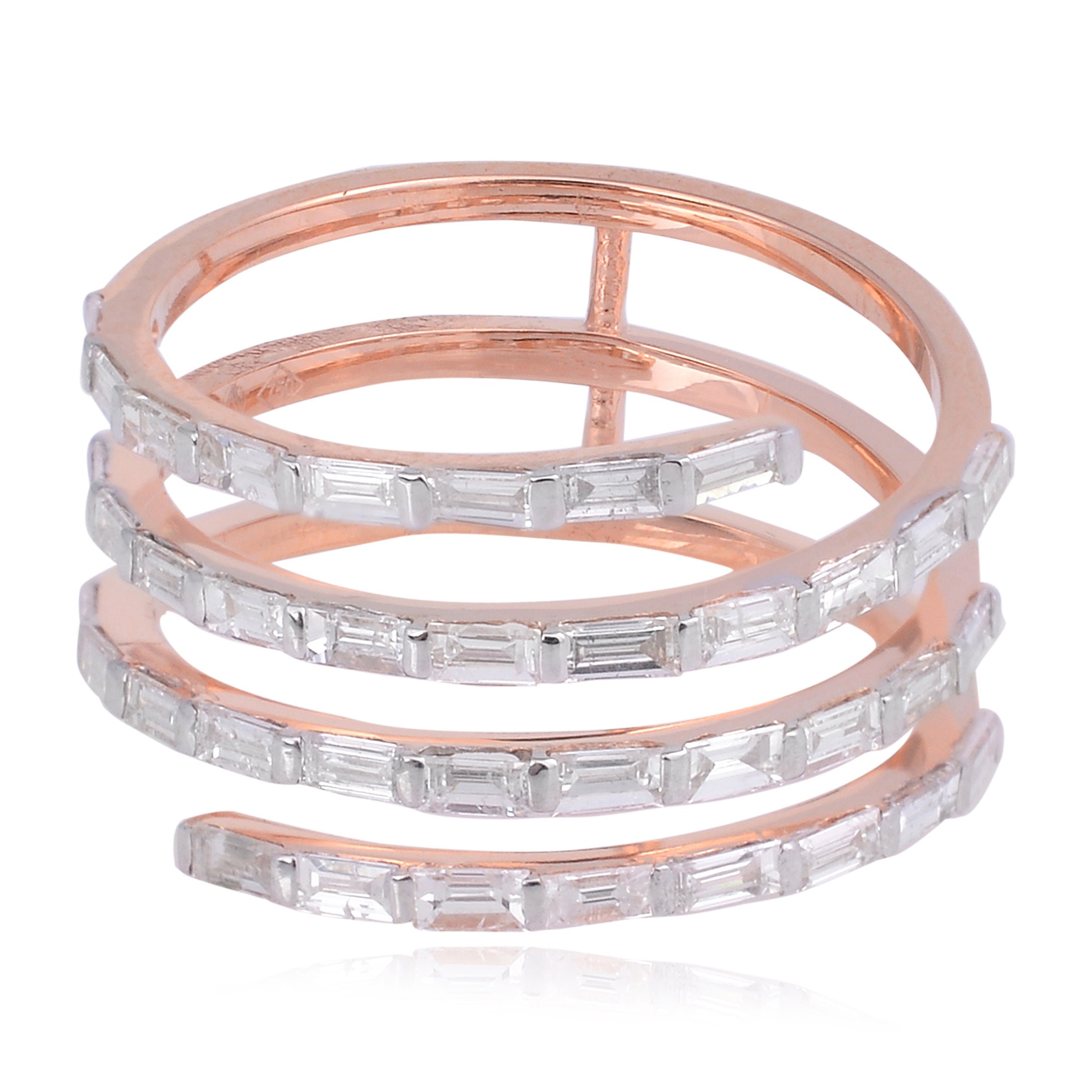 New Baguette Diamond Spiral Band Ring Wrap Style Natural Si Clarity Hi Color 1.4 Ct Diamonds 18K Rose Gold Handmade Jewelry Gifts