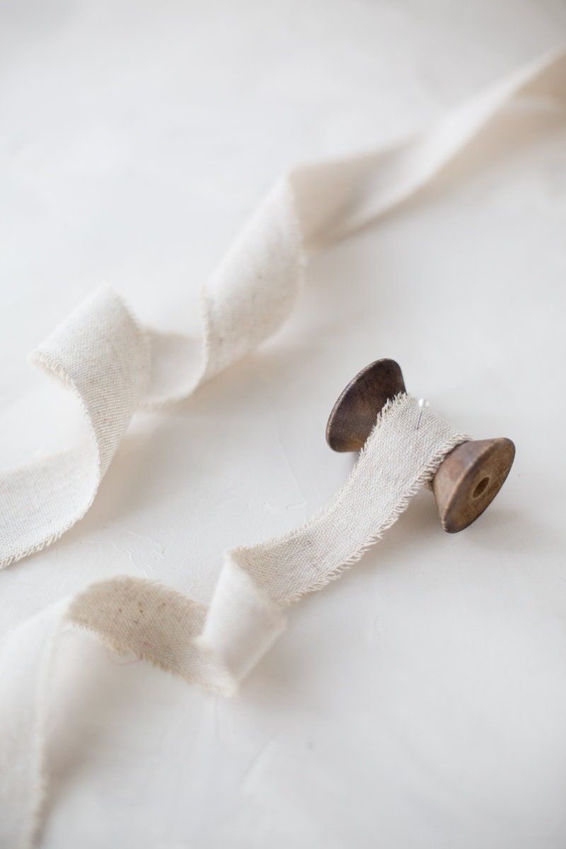 Natural Linen-Cotton Blend Frayed Ribbon 1 1-1/2 2-1/2""