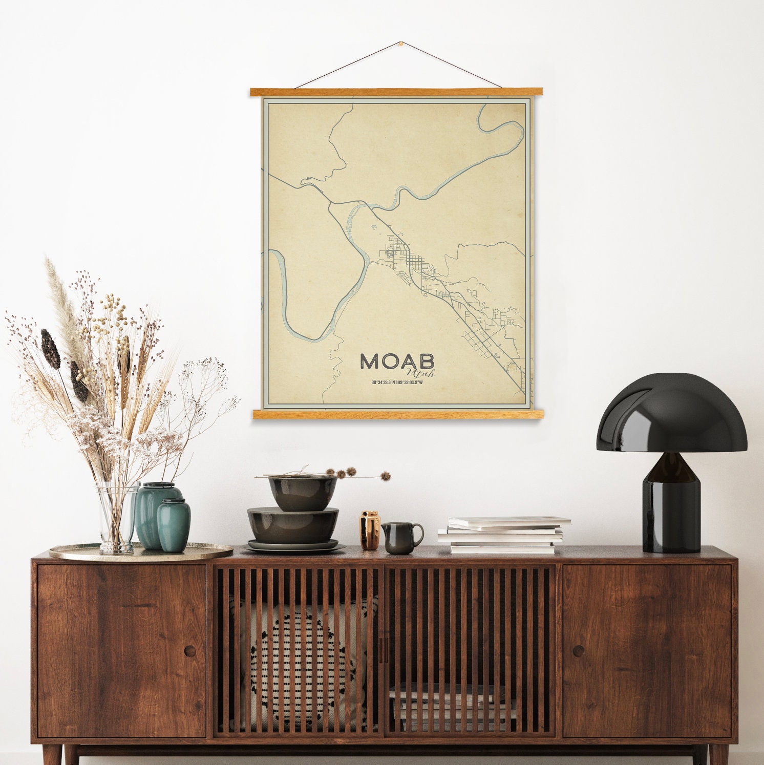 Moab Utah Weathered Street Map | Hanging Canvas Of Printed Marketplace