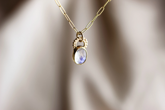 Dainty Moonstone Art Deco Necklace Handcrafted in 14K Solid Yellow Gold. Layering Necklace. Birthday Or Anniversary Gift
