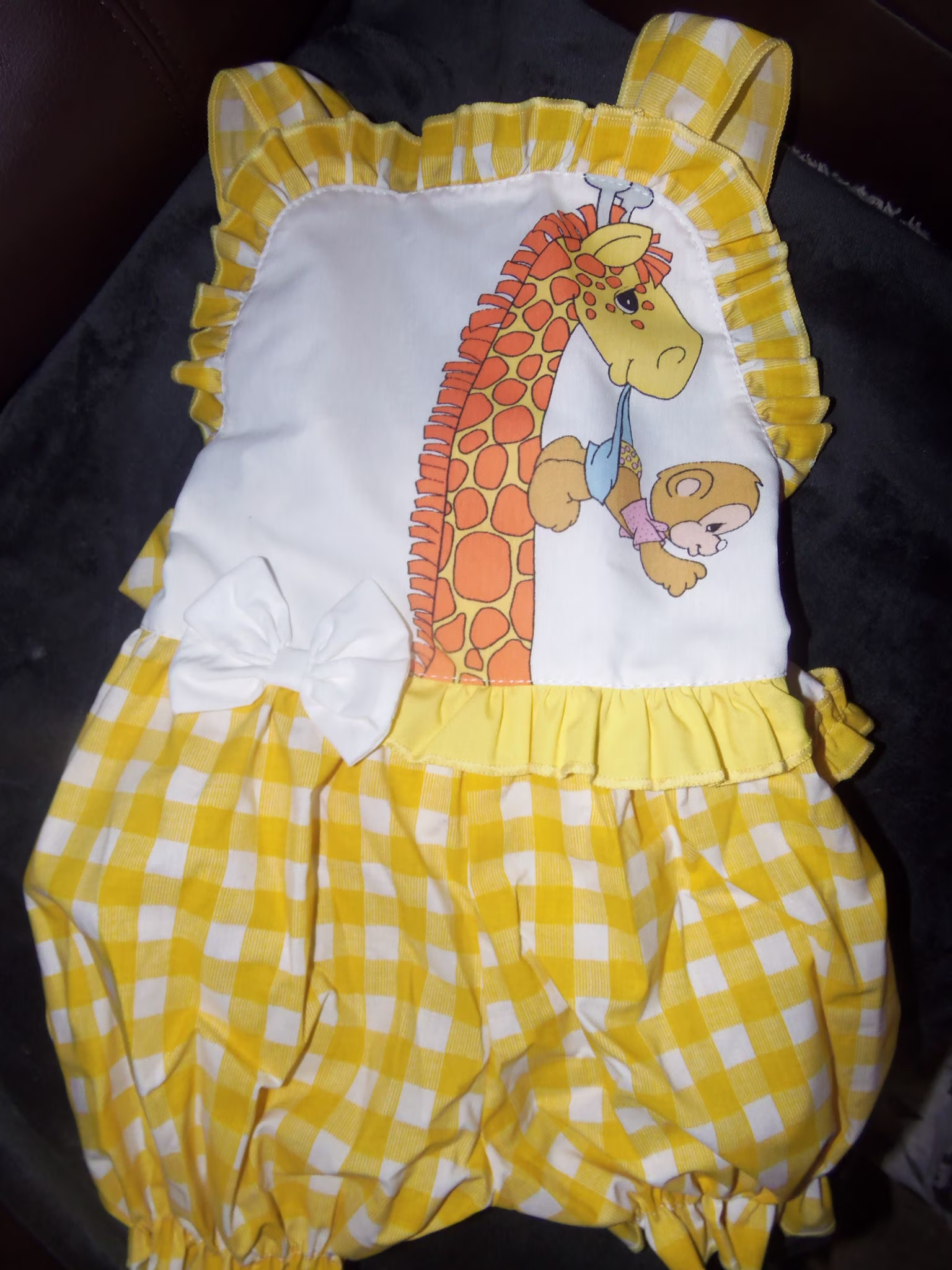 Presious Moments Giraffe Monkey Birthday Overall, Diaper Cover Bloomers, Sunsuit, Romper, Lace, Bow Ze 3T/4Tsi