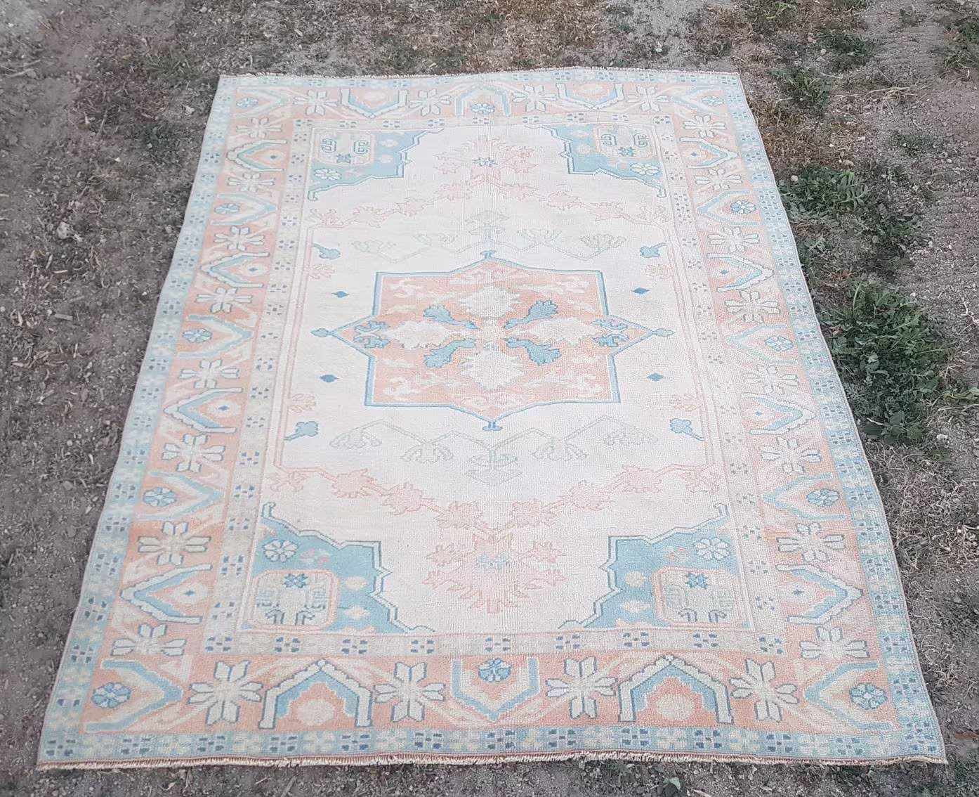 Oushak Rug, Turkish Vintage Pastel Area Large Oversize