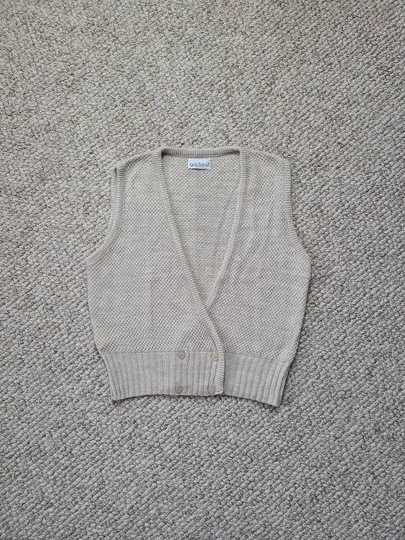 80S Vest, Sweater Buttons, Tan, Acrylic, Large, Garland