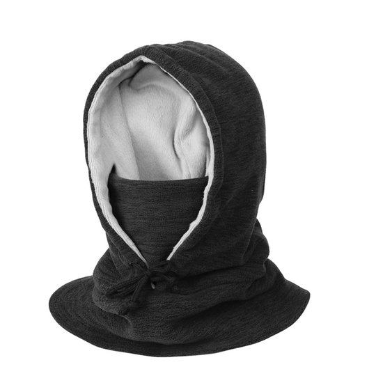 Winter Hat Adjustable Drawstring Wind Resistant Cotton Blend Face Cover Scraf Cycling Cap for Unisex - black
