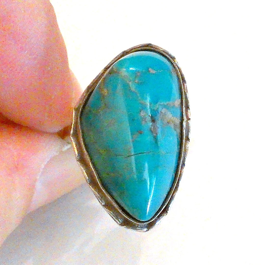 sterling Silver & Turquoise Ring Signed J. Comes Taxco Size 7 1/2